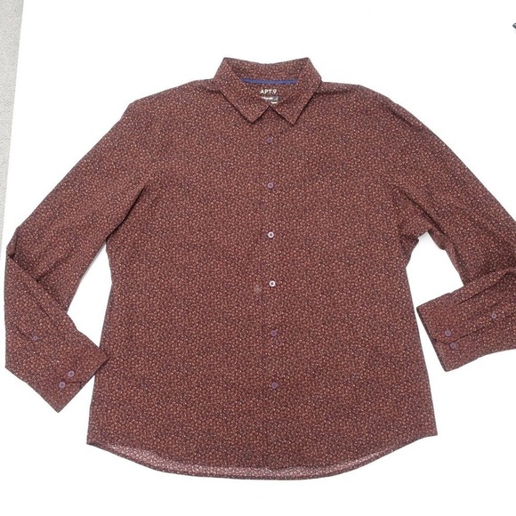 Apt.9 Button-Up Shirt Mens Size 2XL Brown Long Sleeve Slim Fit Polyester Stretch - Picture 1 of 7